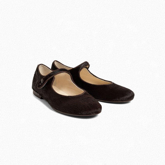 女童棕色小牛皮搭扣鞋