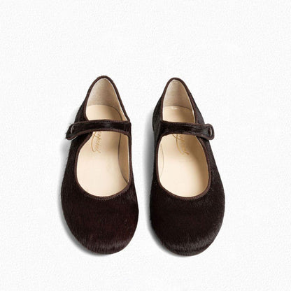 女童棕色小牛皮搭扣鞋