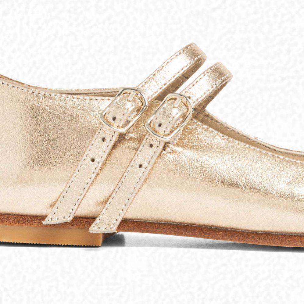 女童金色搭扣皮鞋