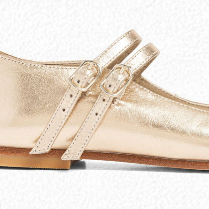 女童金色搭扣皮鞋