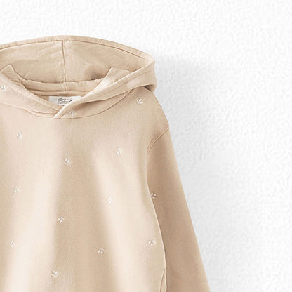 女童米色连帽棉卫衣