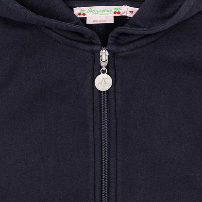 女童藏青色连帽拉链上衣