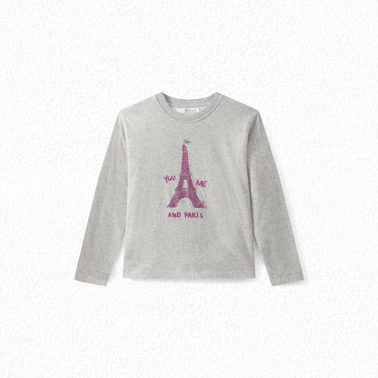 女童灰色印花棉T恤