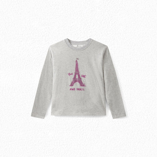 女童灰色印花棉T恤