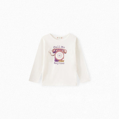 女童白色印花棉T恤