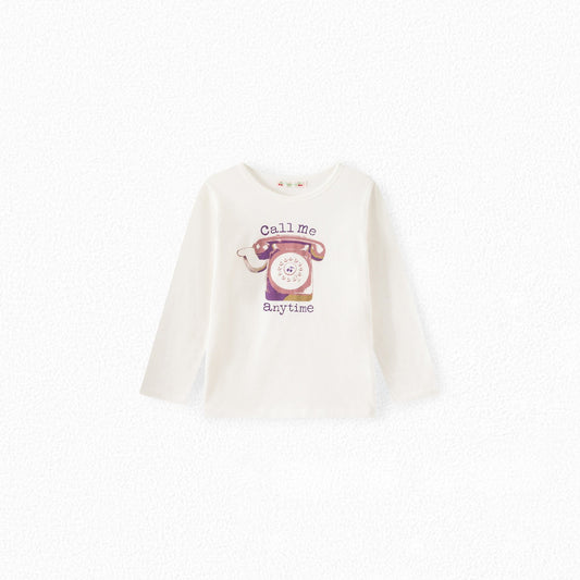 女童白色印花棉T恤