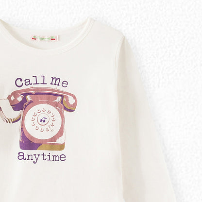 女童白色印花棉T恤