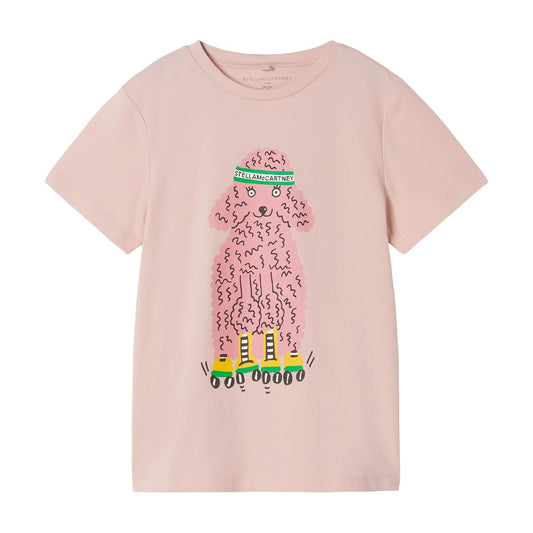 女童粉色贵宾犬印花棉T恤