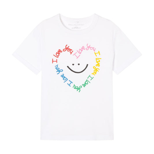 女童白色笑脸图案棉T恤