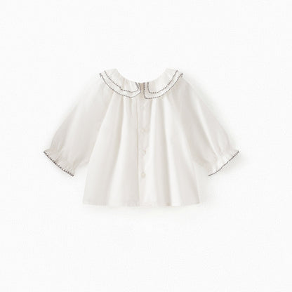 女婴白色荷叶边棉上衣