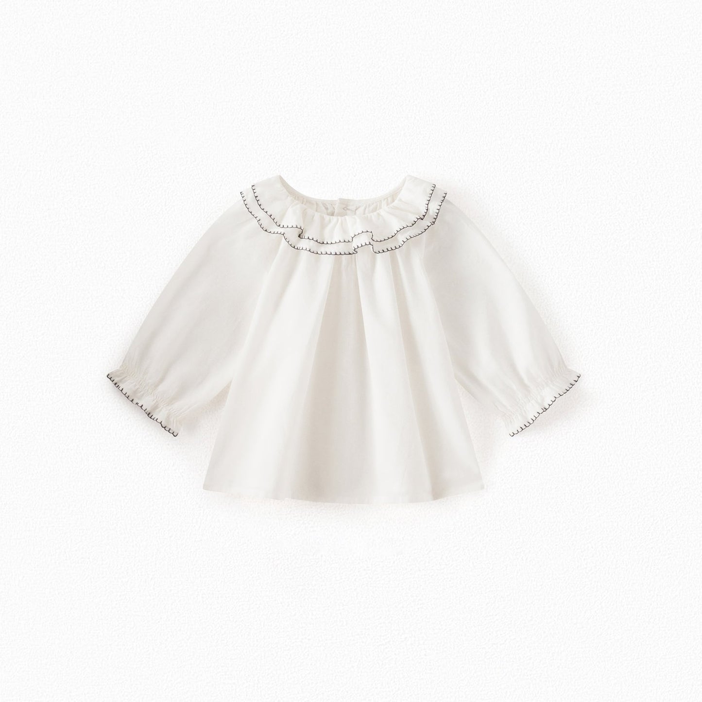 女婴白色荷叶边棉上衣