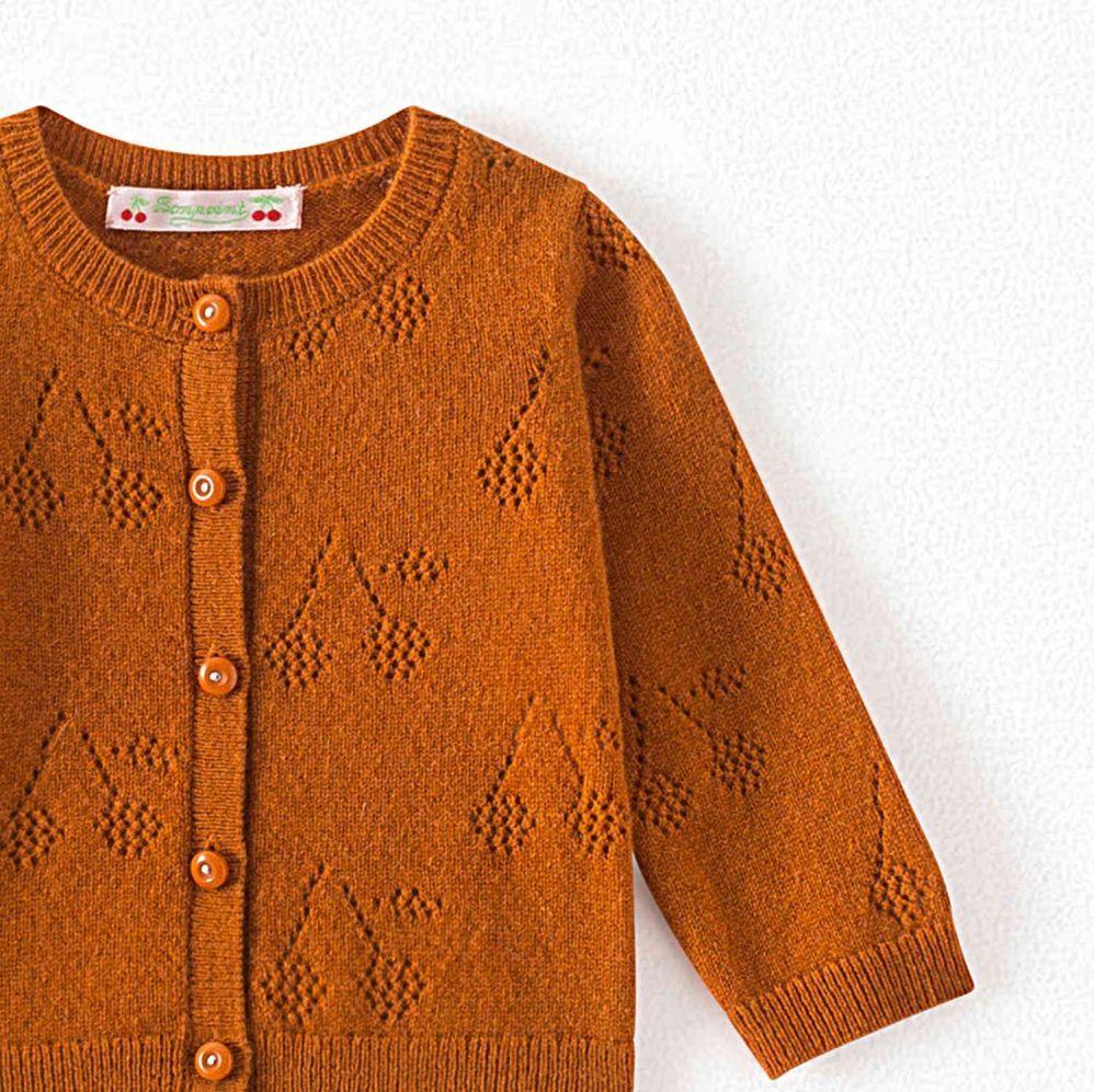 女婴焦糖色Logo羊绒开衫