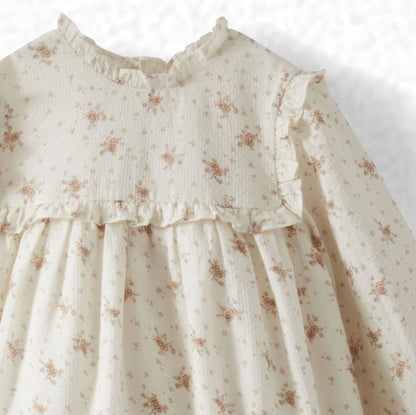 婴儿女童白色印花棉连衣裙