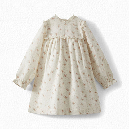 婴儿女童白色印花棉连衣裙