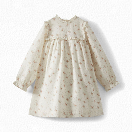 婴儿女童白色印花棉连衣裙