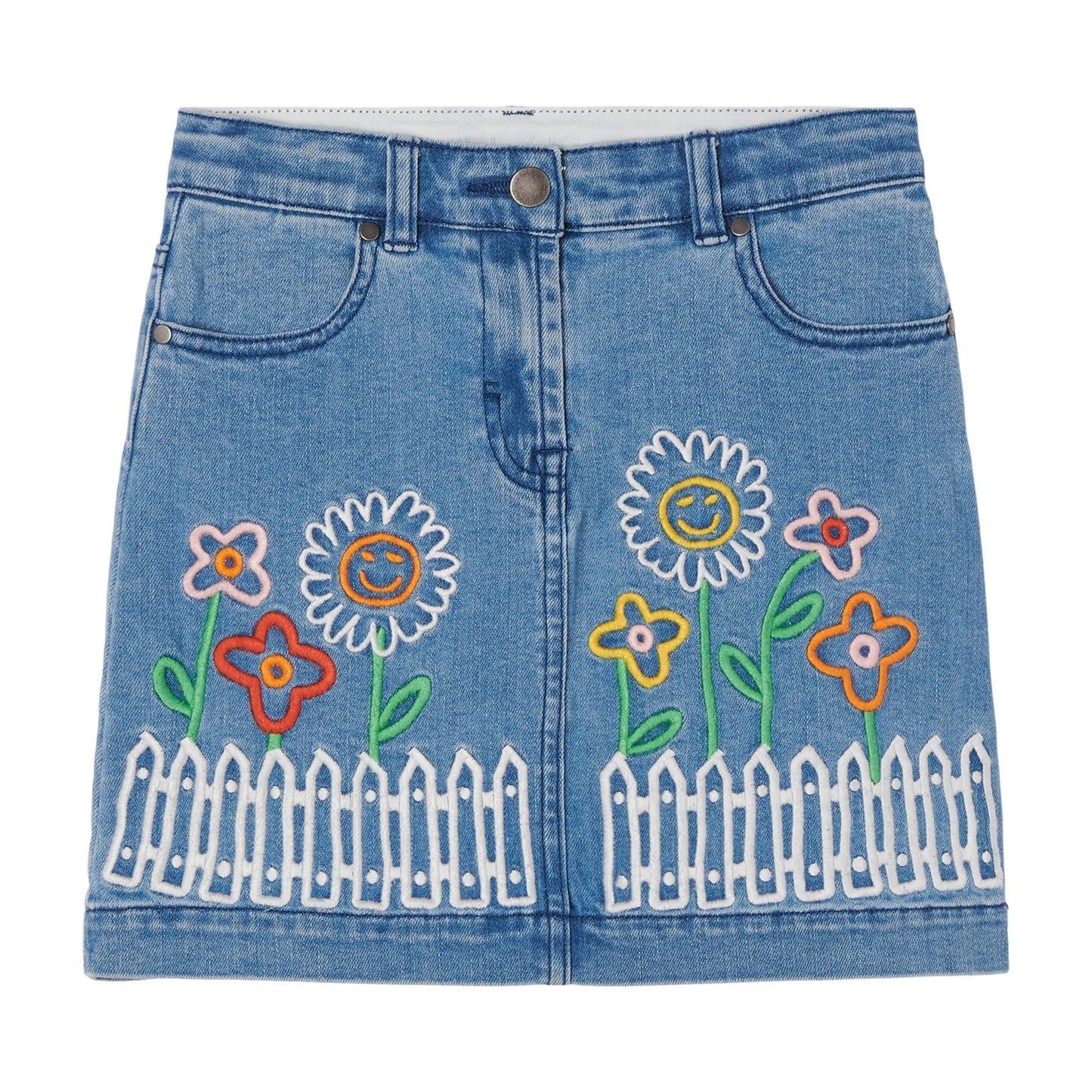 女童蓝色刺绣牛仔短裙