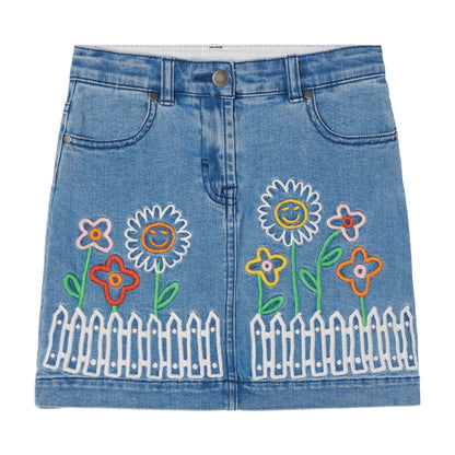 女童蓝色刺绣牛仔短裙