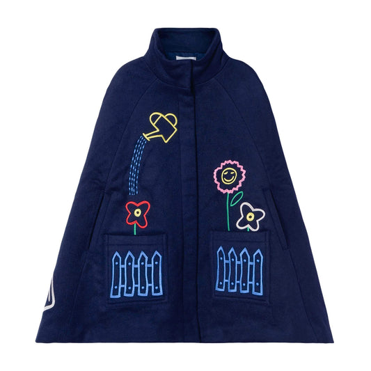 女童深藏青色刺绣羊毛披肩