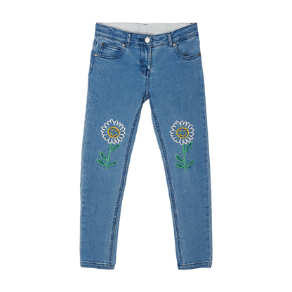 女童蓝色牛仔长裤
