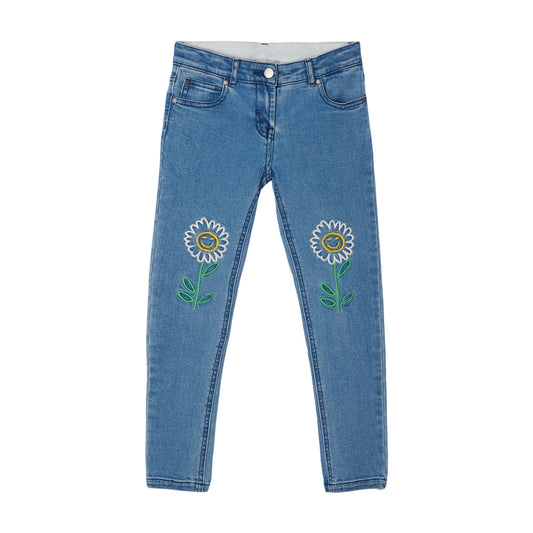 女童蓝色牛仔长裤