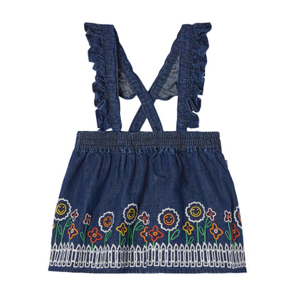 女婴深蓝色刺绣牛仔短裙