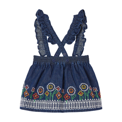 女婴深蓝色刺绣牛仔短裙