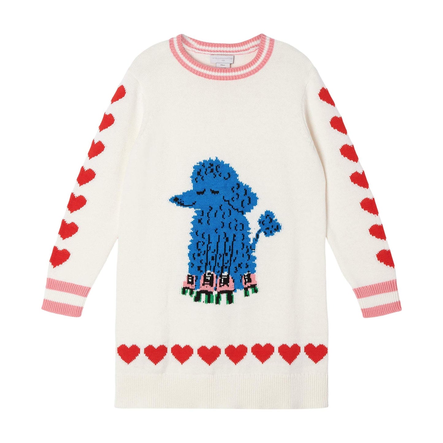 女童白色贵宾犬针织连衣裙