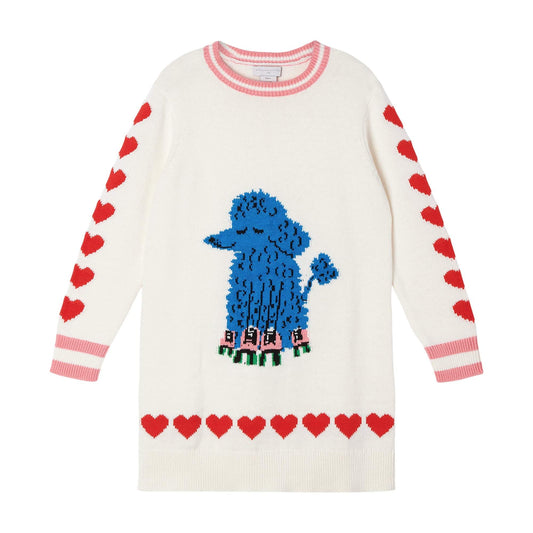 女童白色贵宾犬针织连衣裙