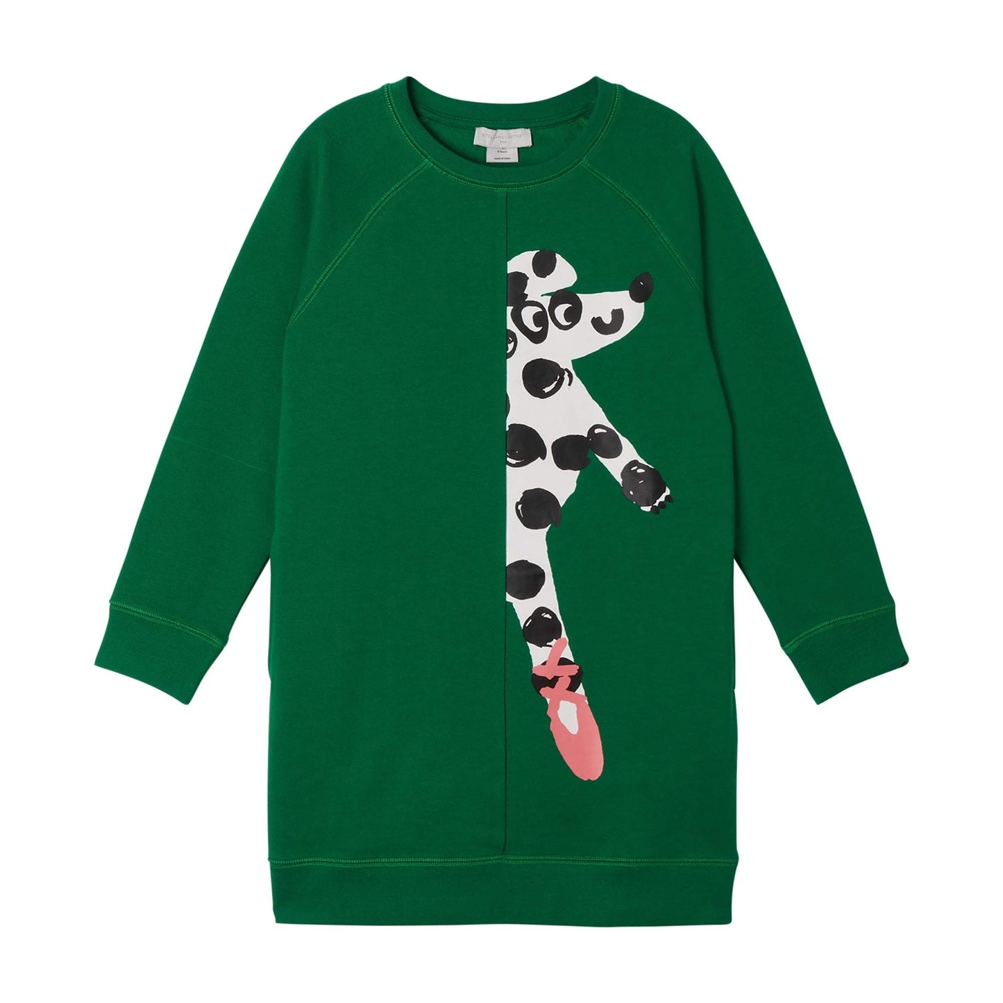 女童绿色小狗印花棉连衣裙