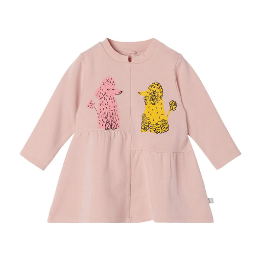 女婴粉色贵宾犬棉连衣裙