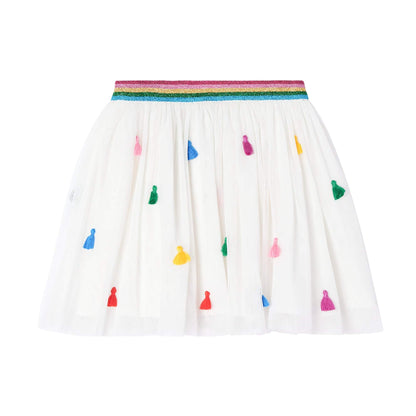 女童白色流苏薄纱短裙