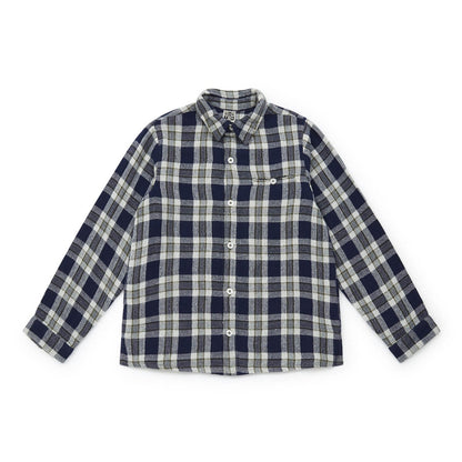 男童藏青色格子棉衬衫