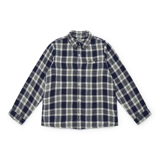 男童藏青色格子棉衬衫
