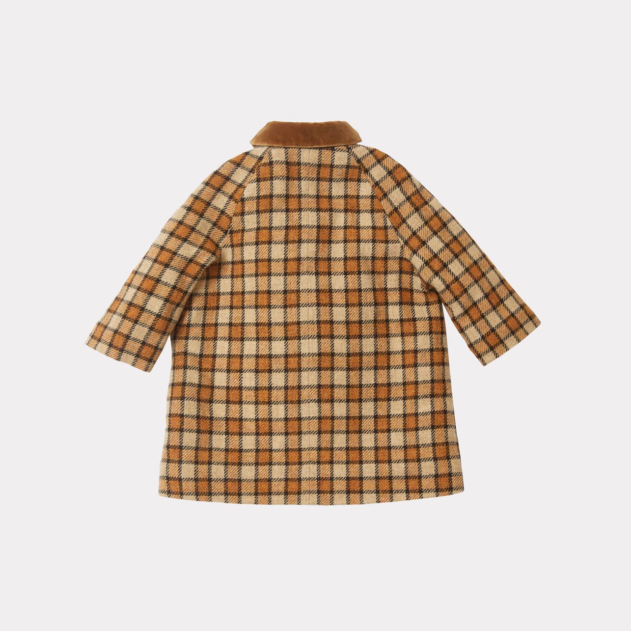 女婴棕色格子羊毛外套