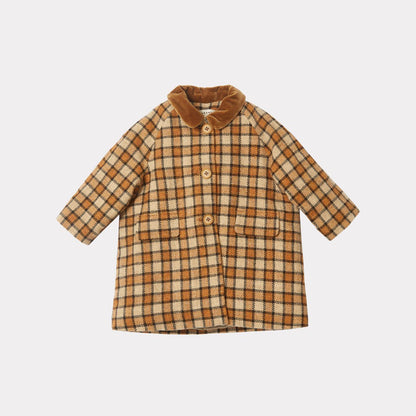 女婴棕色格子羊毛外套