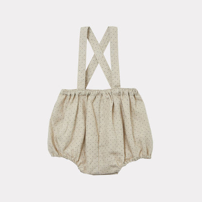 女婴奶油白圆点亚麻连体衣