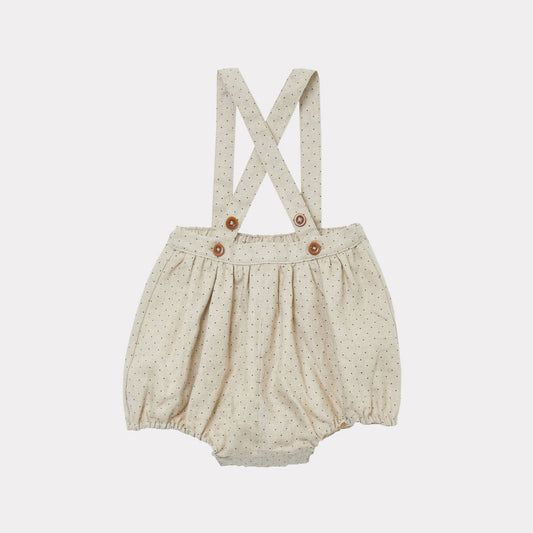 女婴奶油白圆点亚麻连体衣