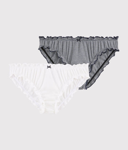 女童白色&黑色棉内衣套装