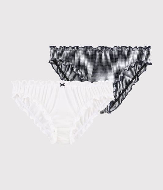 女童白色&黑色棉内衣套装