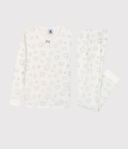 女童白色星星棉睡衣套装