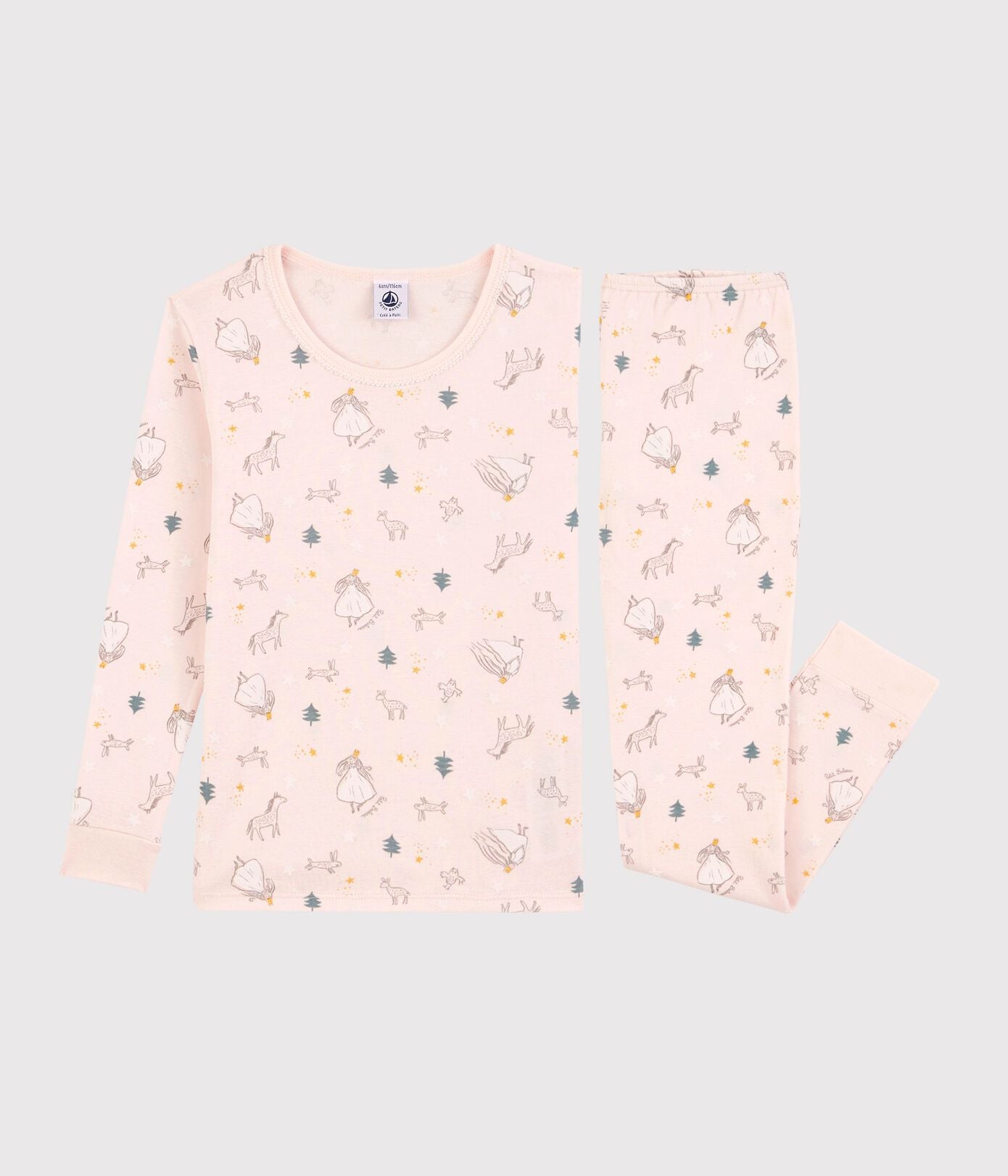 女童粉色印花棉睡衣套装