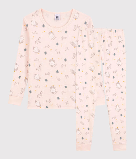 女童粉色印花棉睡衣套装