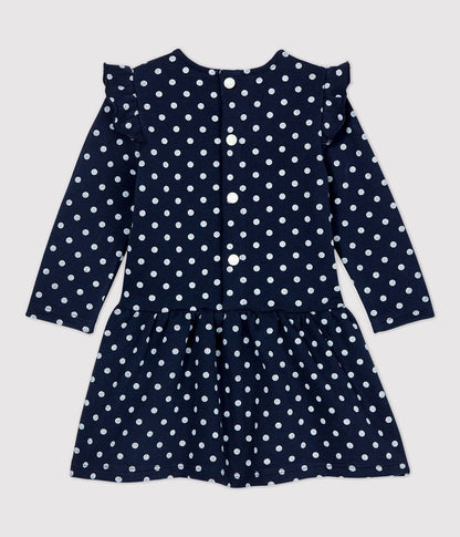 女婴藏青色圆点棉连衣裙