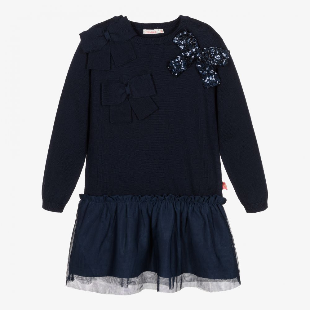 女童藏青色蝴蝶结连衣裙