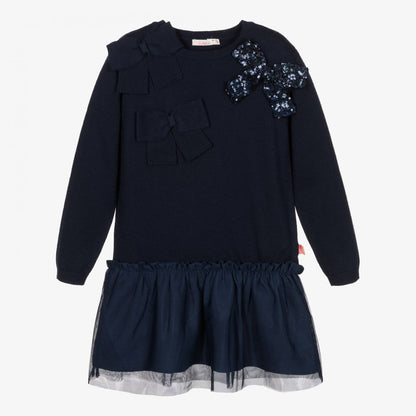 女童藏青色蝴蝶结连衣裙