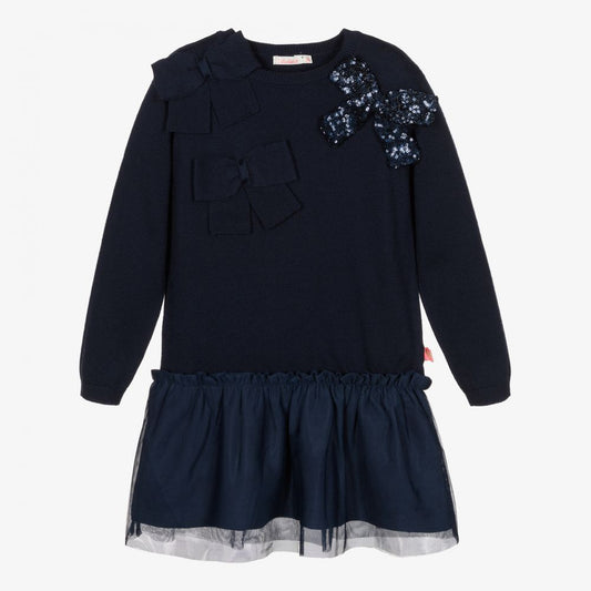 女童藏青色蝴蝶结连衣裙