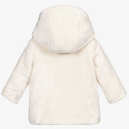 女婴象牙白人造毛皮连帽外套