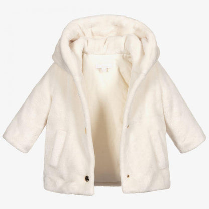 女婴象牙白人造毛皮连帽外套