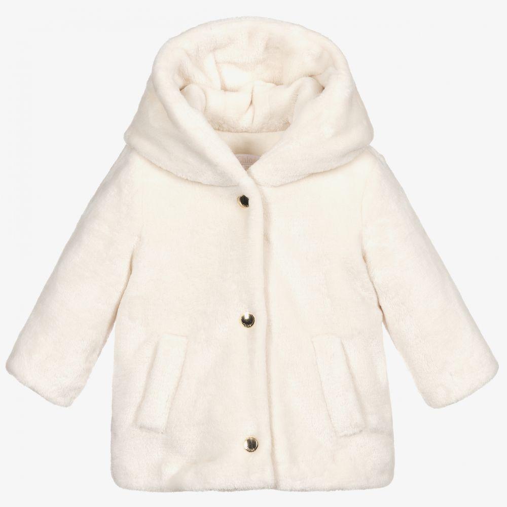 女婴象牙白人造毛皮连帽外套