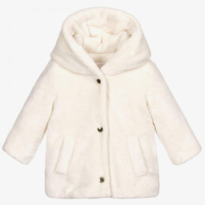 女婴象牙白人造毛皮连帽外套